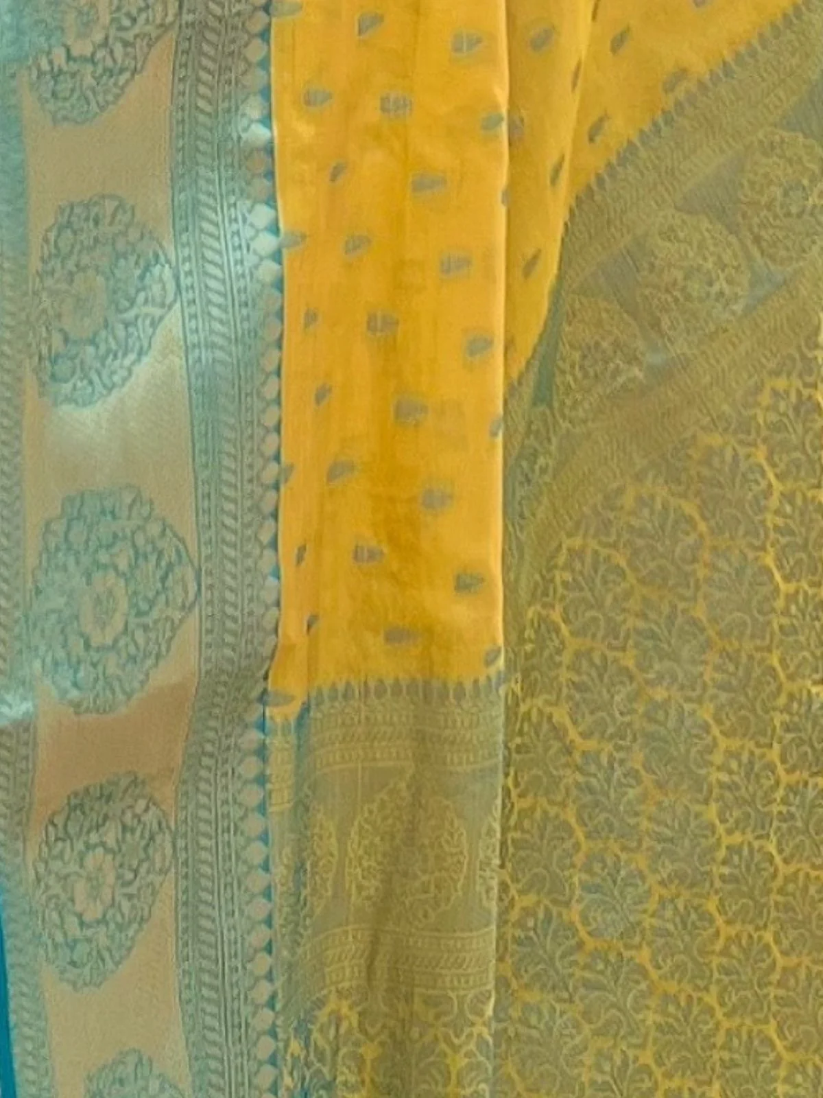 Odette Mustard Woven Design Tissue Silk Saree With Unstitched Blouse For Women - Image 4