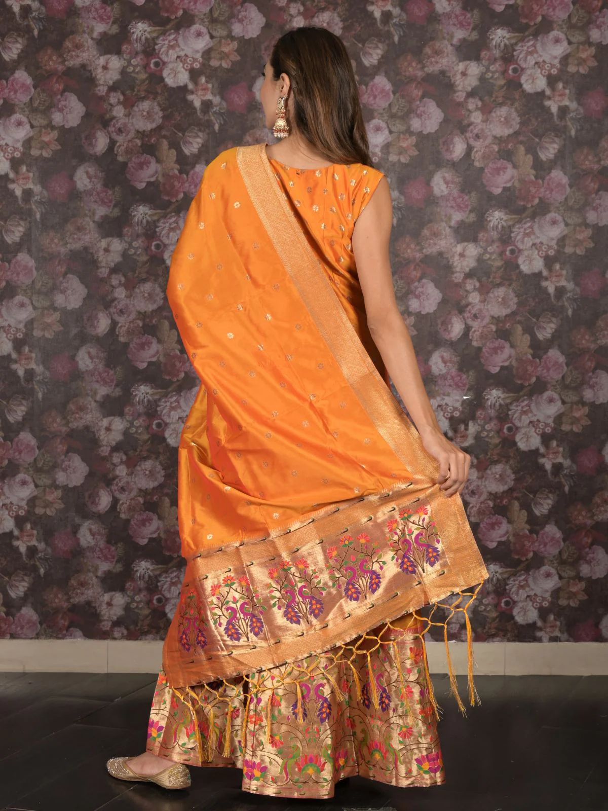 Odette Mustard Woven Long Stitched Kurta Set With Dupatta For Women - Image 4