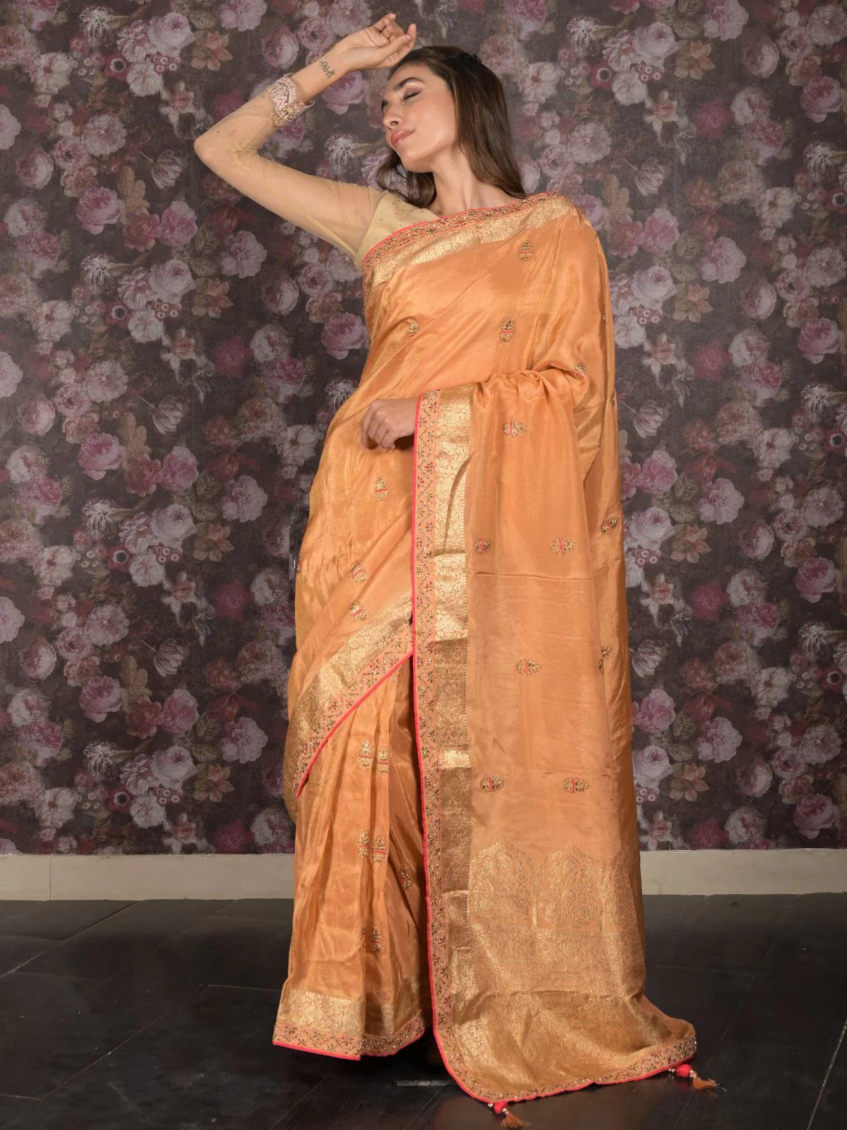 Odette Mustard Woven Silk Blend Saree With Unstitched Blouse For Women - Image 2