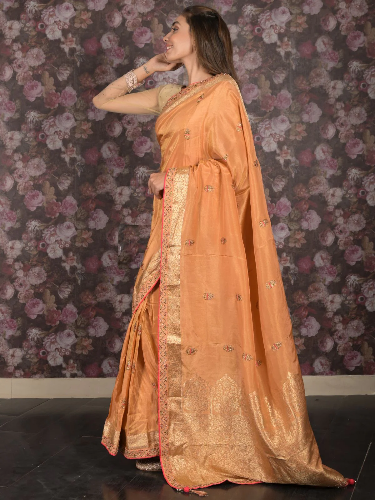 Odette Mustard Woven Silk Blend Saree With Unstitched Blouse For Women - Image 3