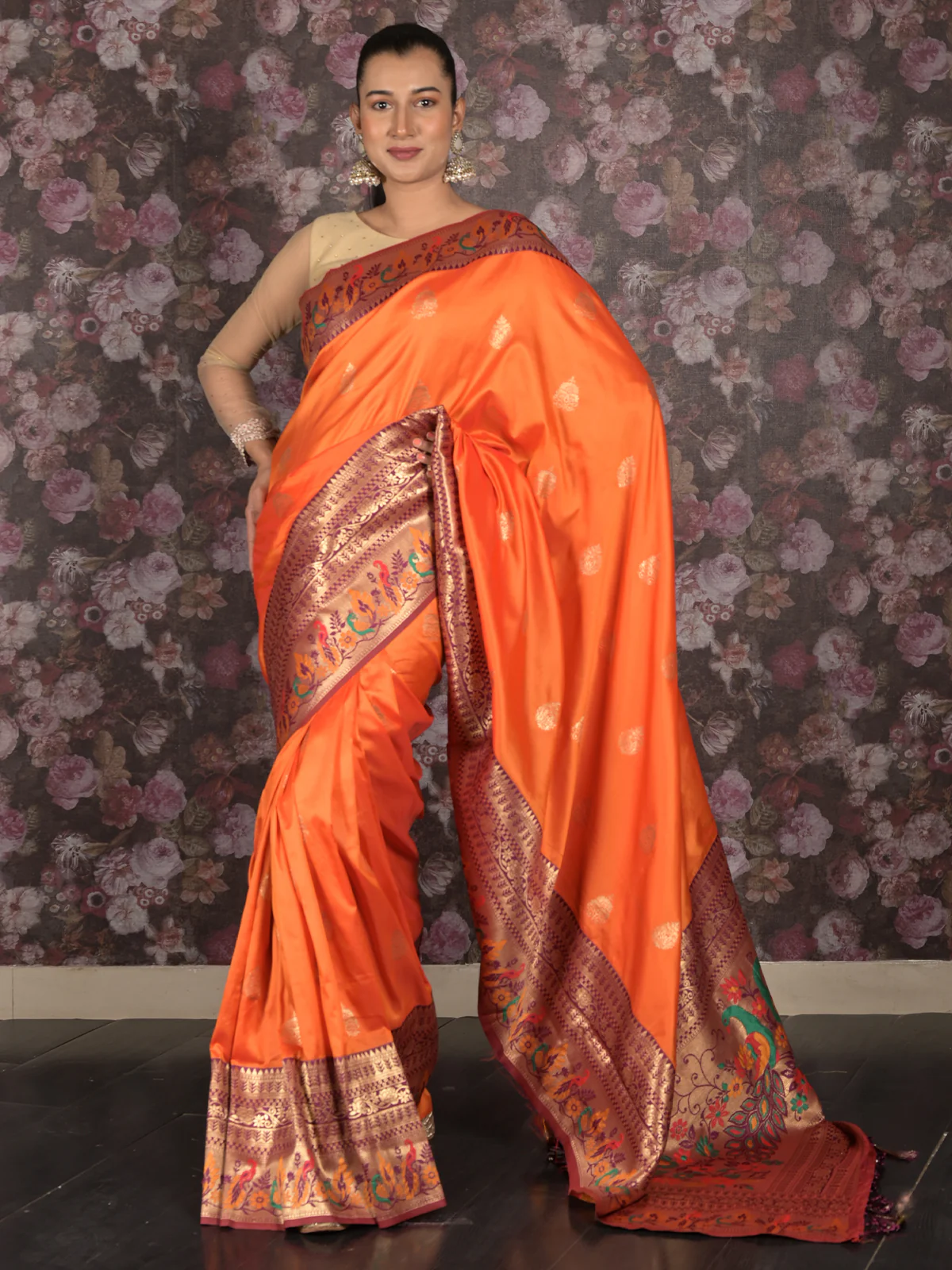 Odette Mustard Woven Silk Blend Saree With Unstitched Blouse For Women - Image 3