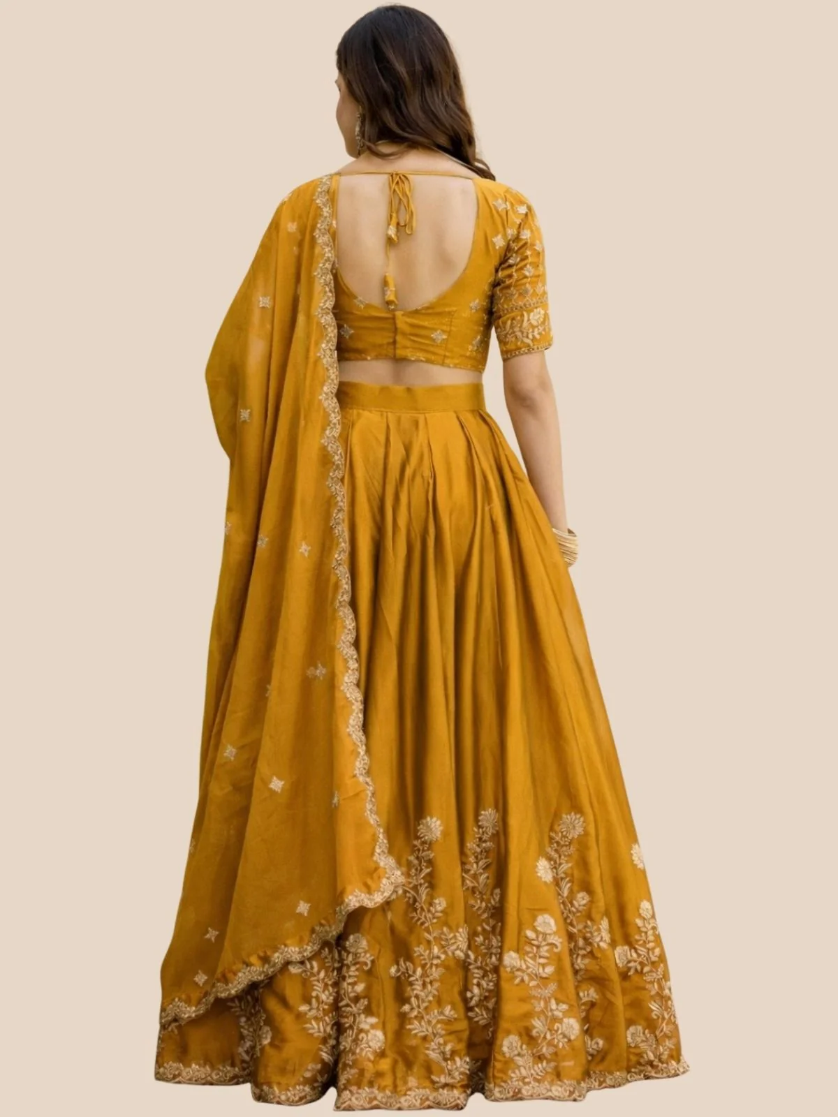 Odette Mustard Yellow Silk Embroidered Lehenga For Women - Image 3