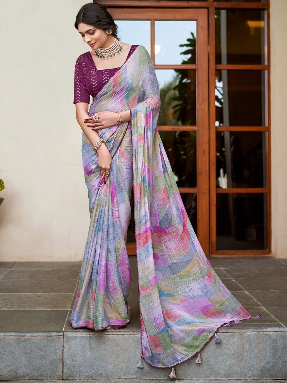 Odette Mutlicolor Georgette Printed Saree For Women
