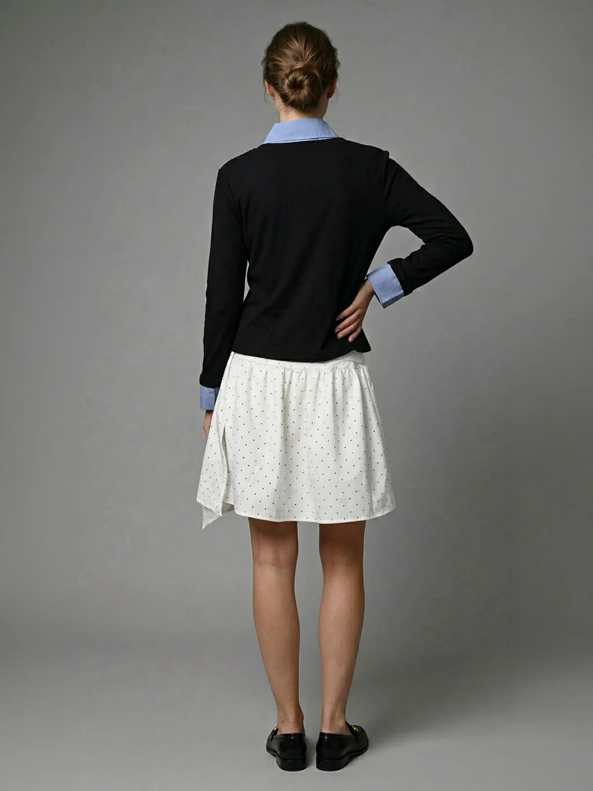 Odette Navy Blue And Black Cotton Solid Top For Women - Image 3