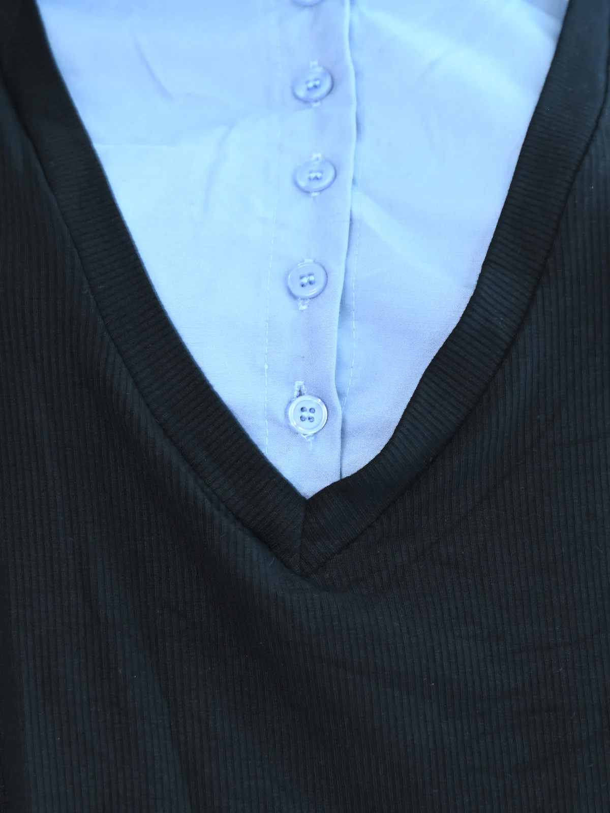 Odette Navy Blue And Black Cotton Solid Top For Women - Image 4