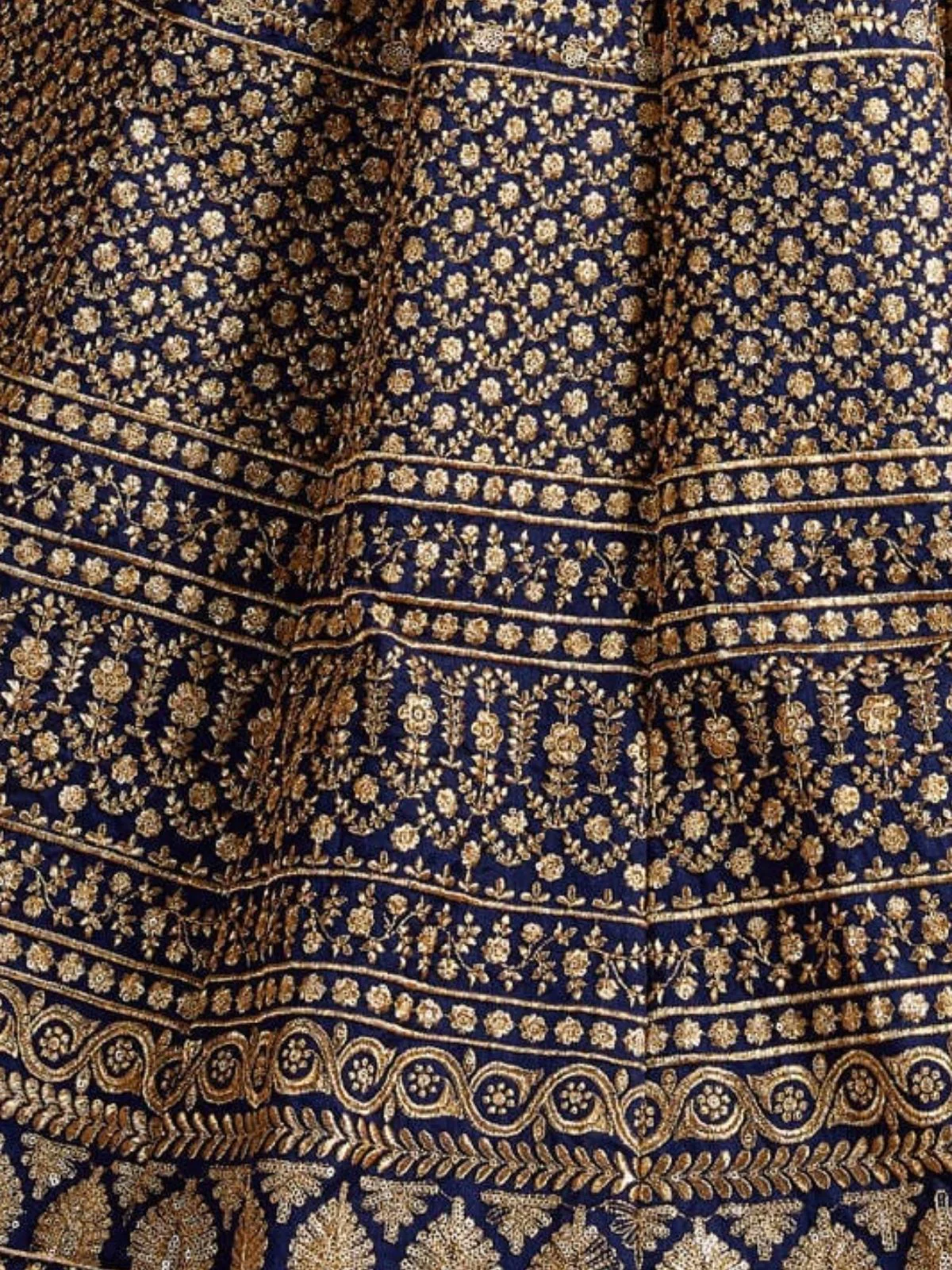 Odette Navy Blue And Gold Silk Blend Embroidered Semi Stitched Lehenga With Blouse For Women - Image 5