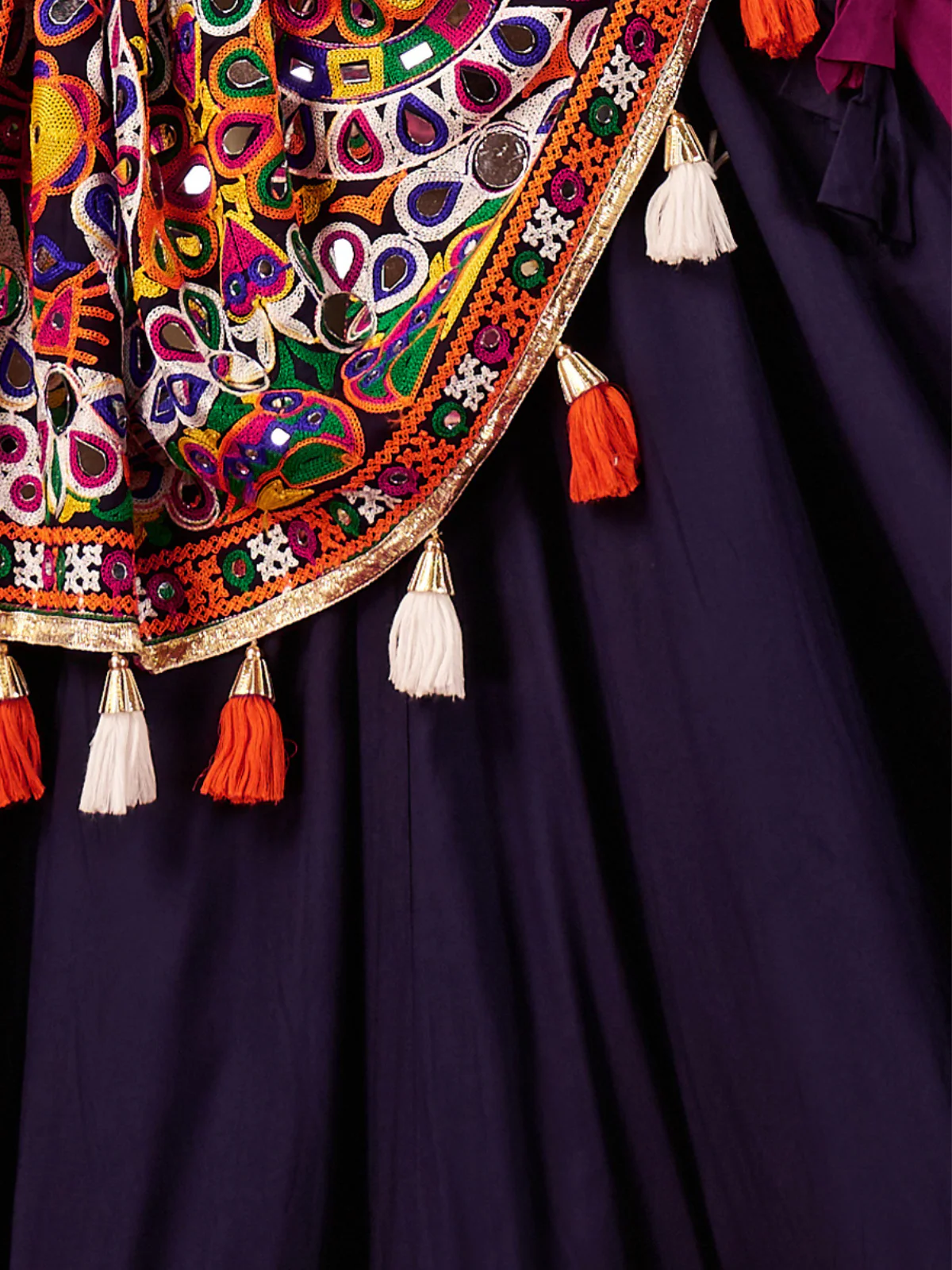 Odette Navy Blue And Magenta Cotton Blend Embroidered Semi-Stitched lehenga For Women - Image 6