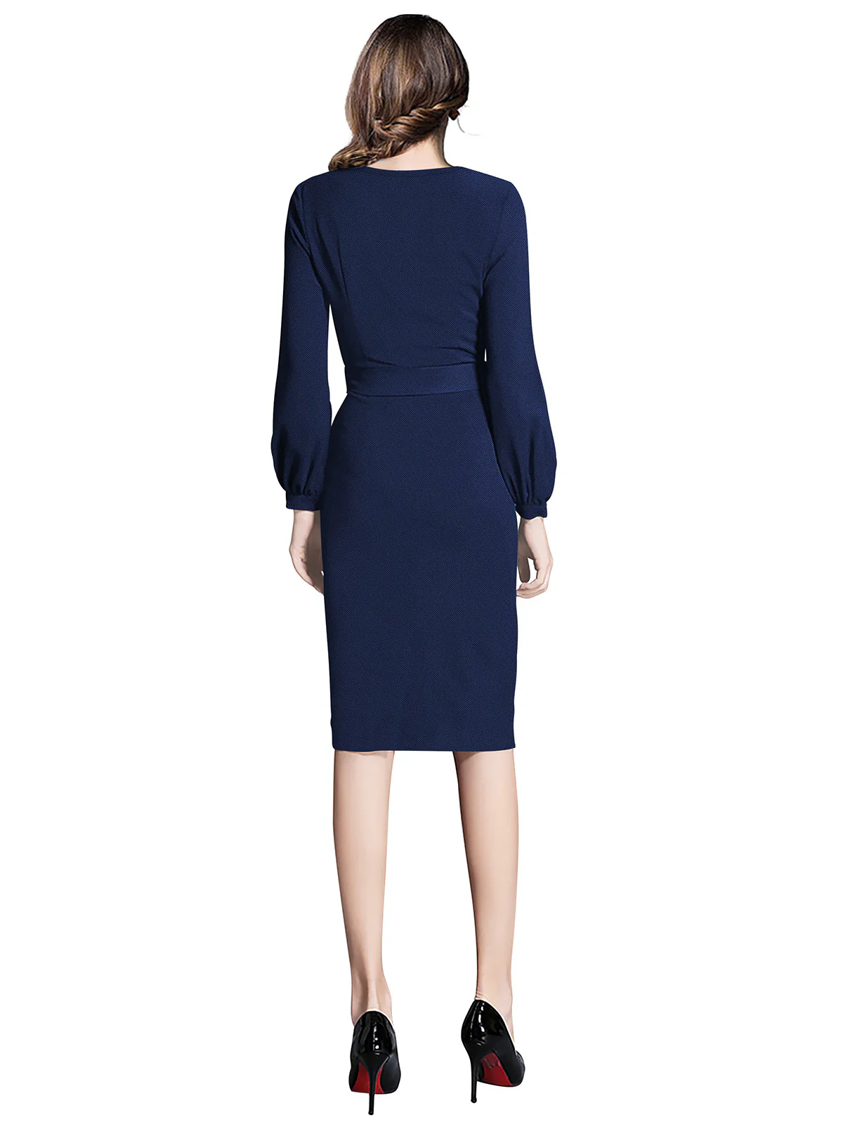 Odette Navy Blue Knit Fabric Bodycon For Women - Image 4