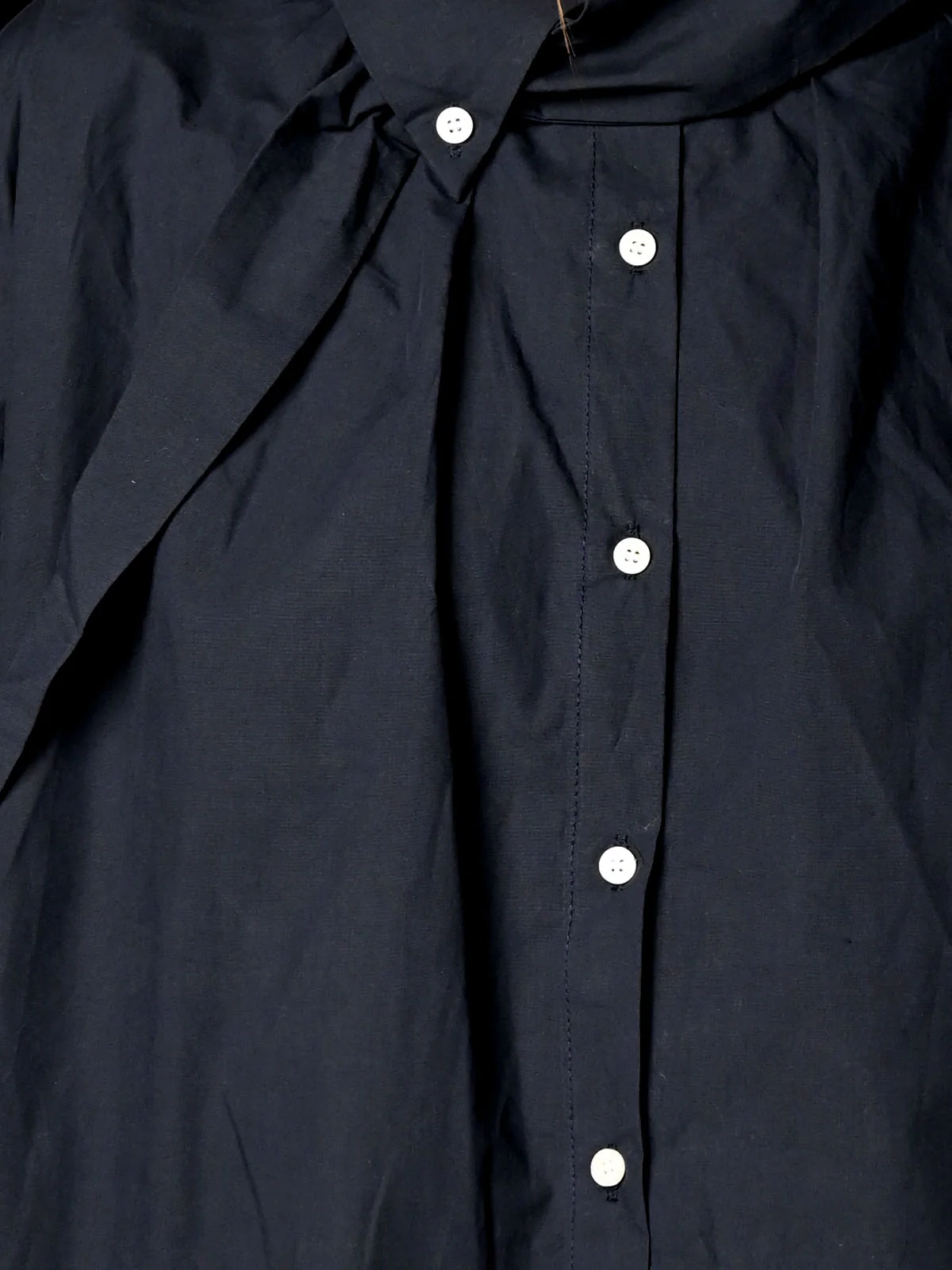 Odette Navy Blue Cotton Solid Tie Up Shirt For Women - Image 5