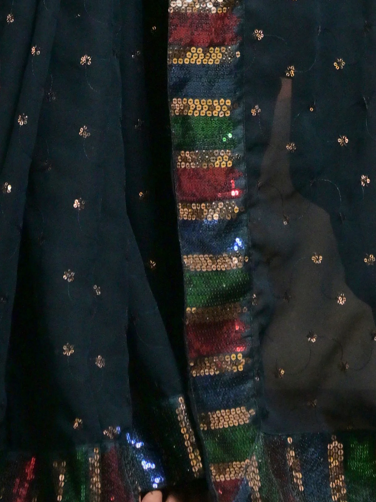 Odette Navy Blue Embellished Georgette Saree With Unstitched Blouse For Women - Image 7