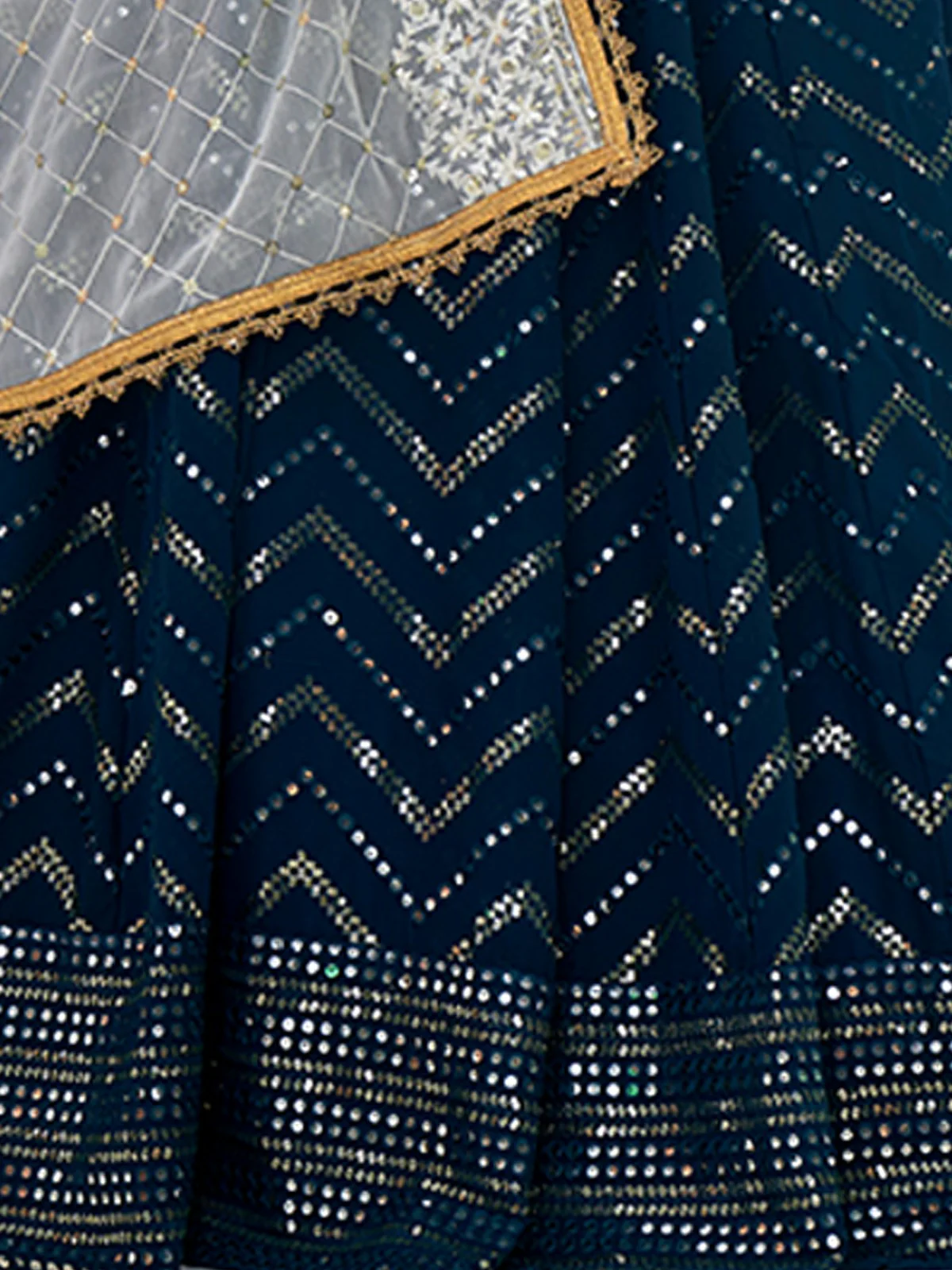 Odette Navy Blue Embellished Georgette Semi Stitched Lehenga With Blouse For Women - Image 7