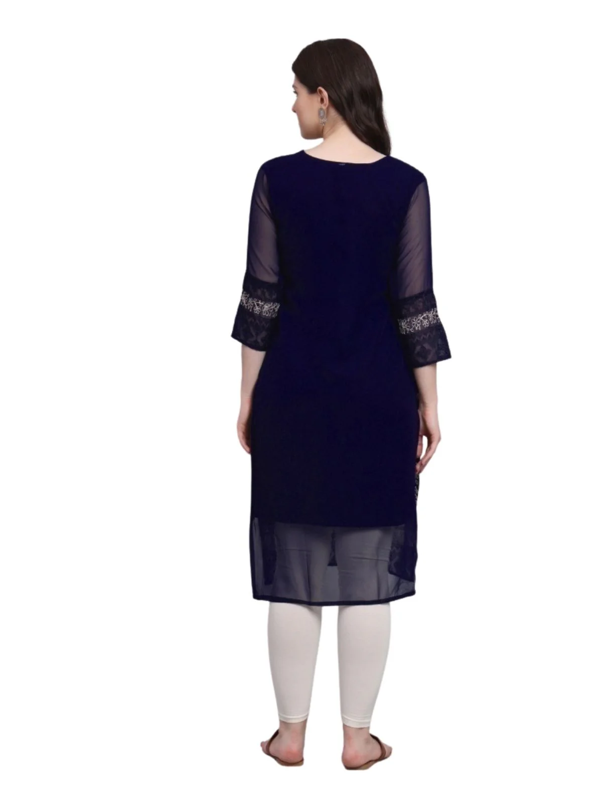 Odette Navy Blue Georgette Embroidered Kurti For Women - Image 3