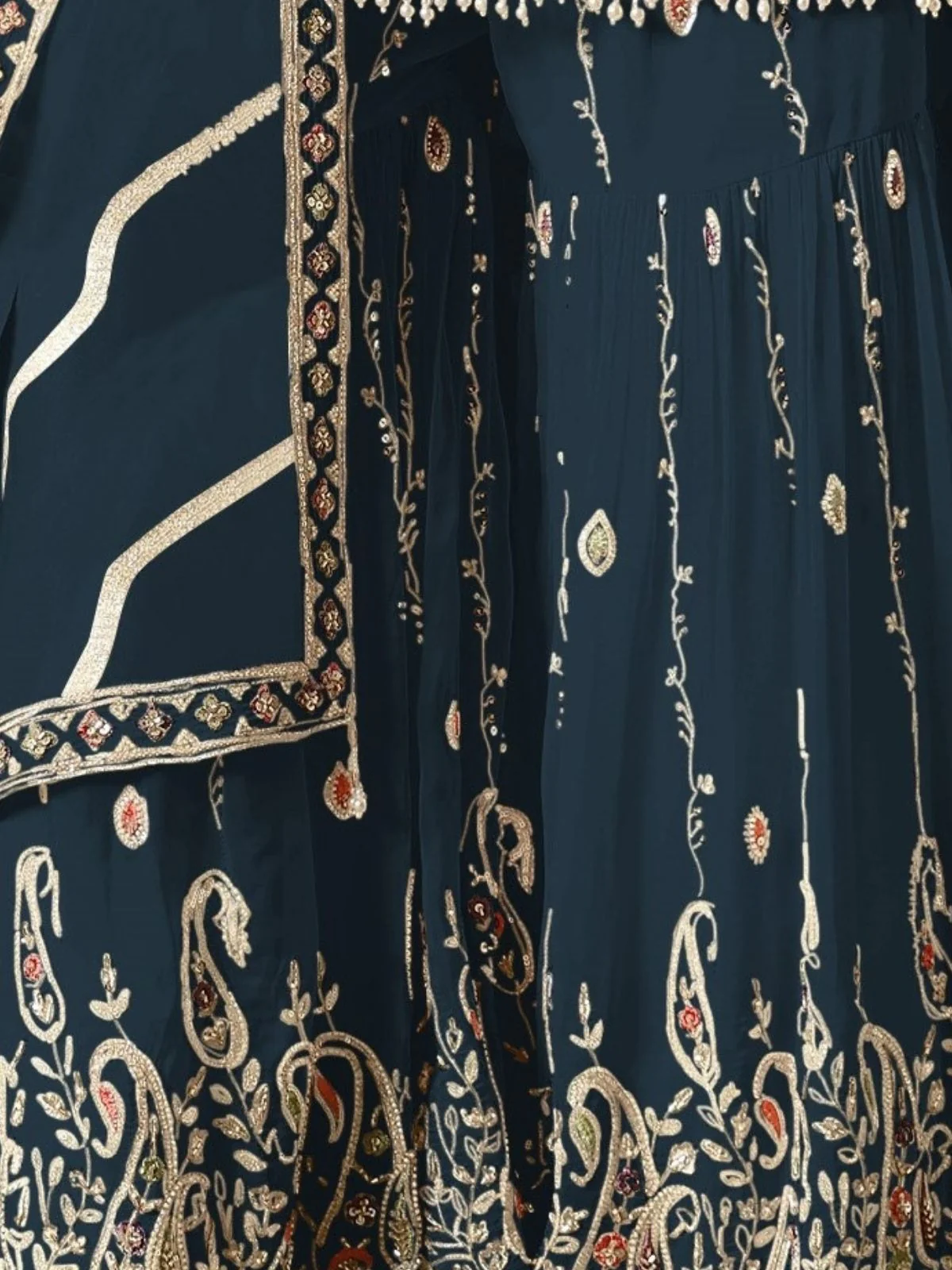 Odette Navy Blue Georgette Embroidered Semi-Sitched Kurta Set For Women - Image 3