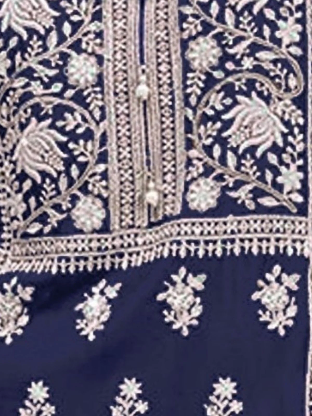 Odette Navy Blue Georgette Embroidered Semi Stitched Kurta Set For Women - Image 3