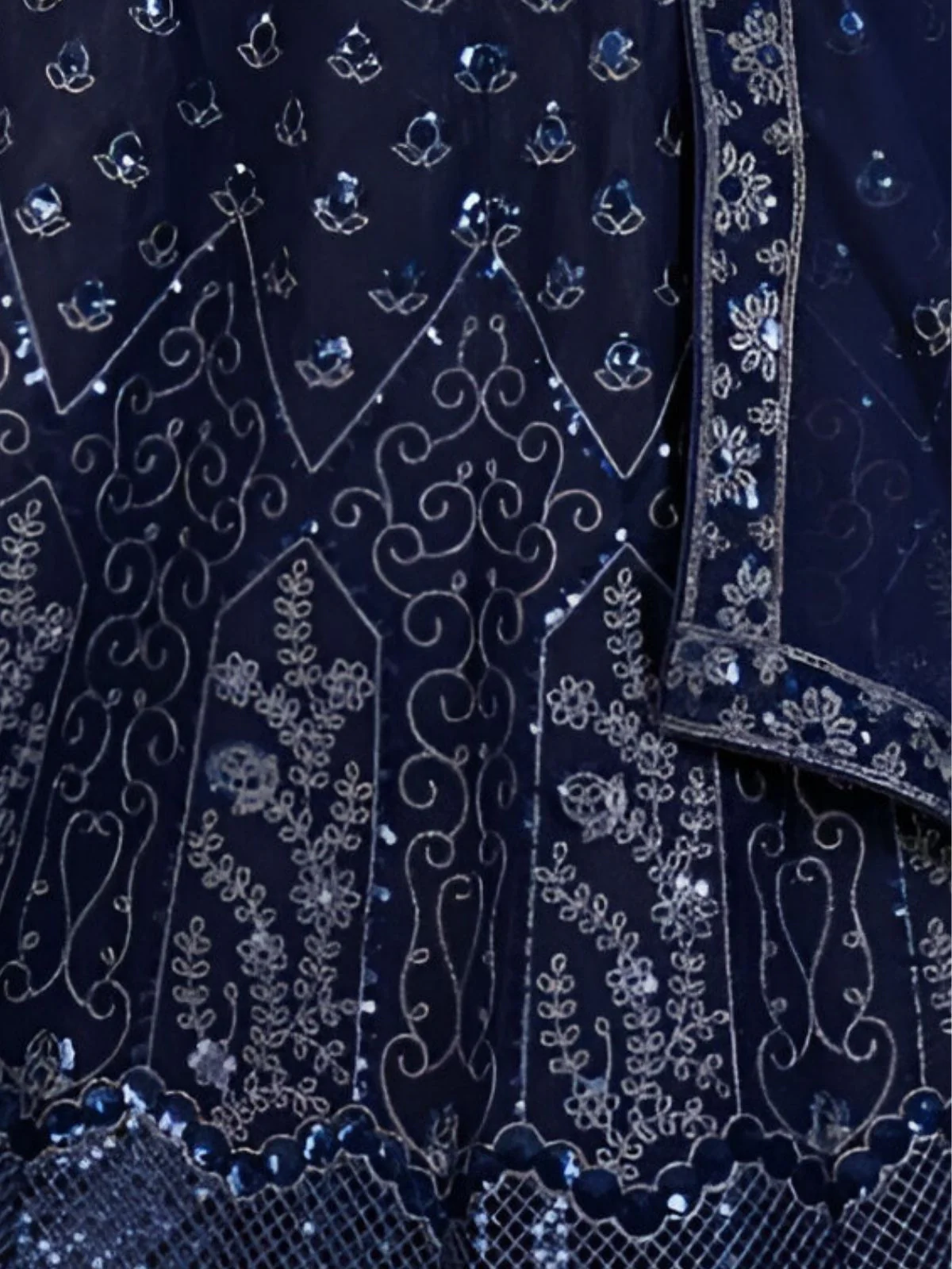 Odette Navy Blue Georgette Embroidered Semi-Stitched lehenga For Women - Image 4