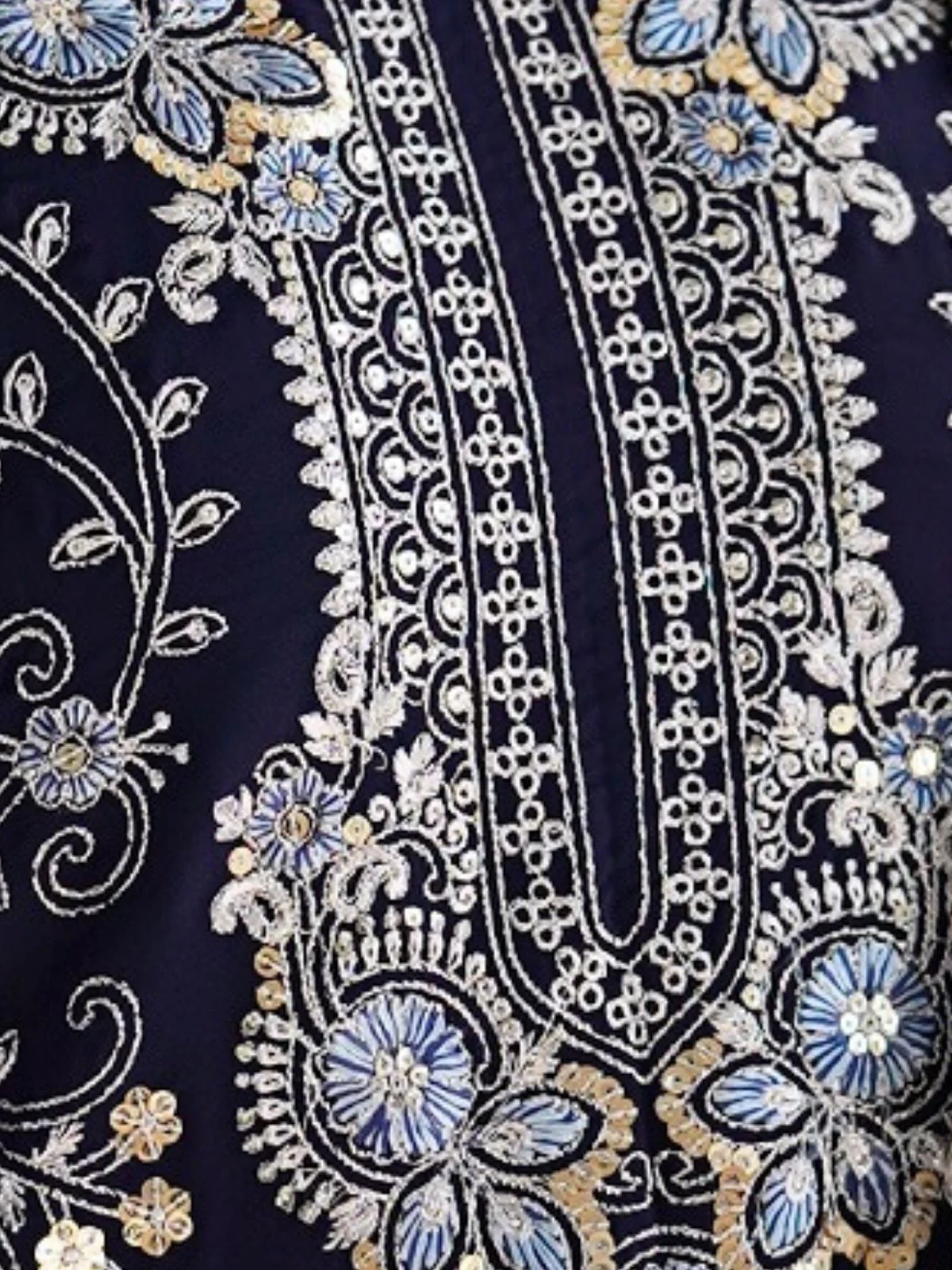 Odette Navy Blue Georgette Embroidered Stitched Kurta Set For Women - Image 4