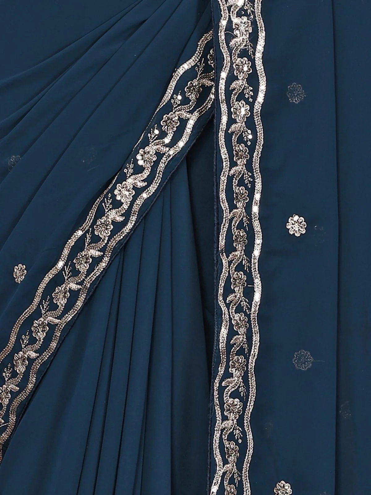 Odette Navy Blue Georgette Solid Saree For Women - Image 6