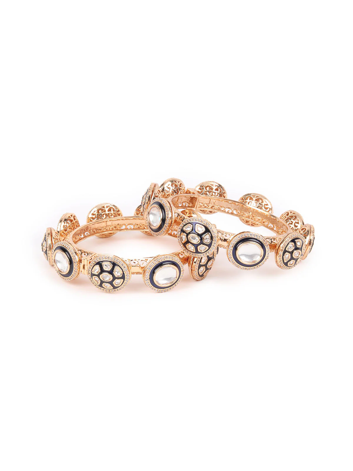 Odette Navy Blue Gold Plated Kundan Bangles For Women - Image 3