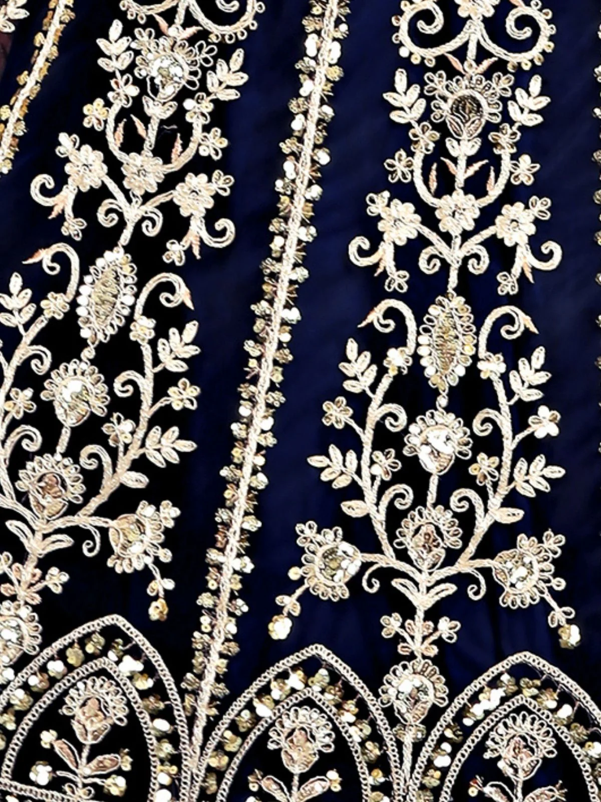 Odette Navy Blue Net Embellished Semi Stitched Lehenga For Women - Image 5