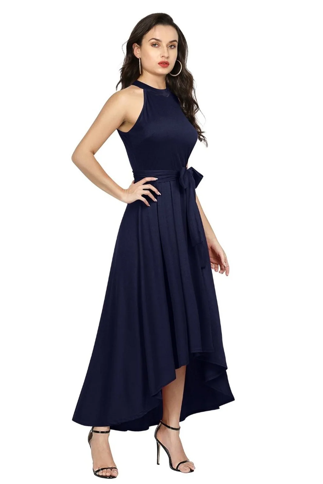 Odette Navy Blue Polyester High Low Dress For Women - Image 2