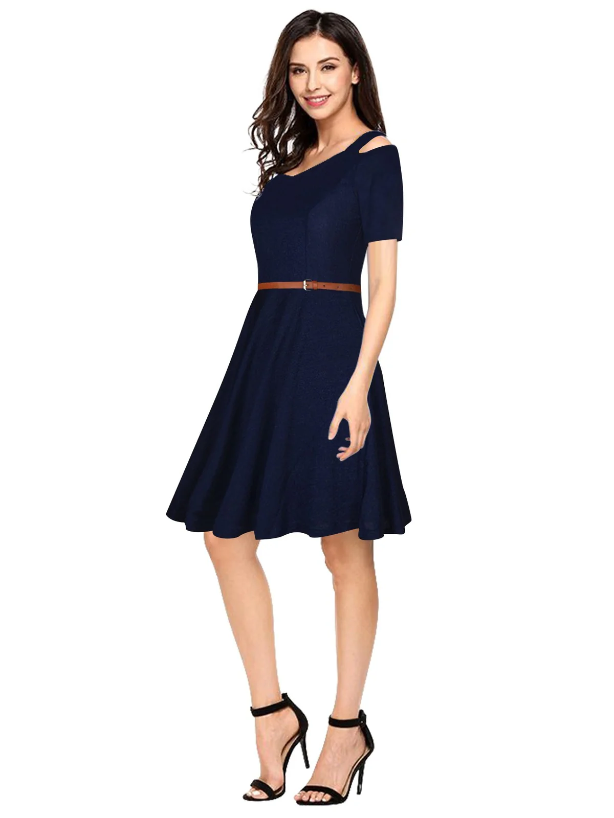 Odette Navy Blue Polyester Skater Dress For Women - Image 3