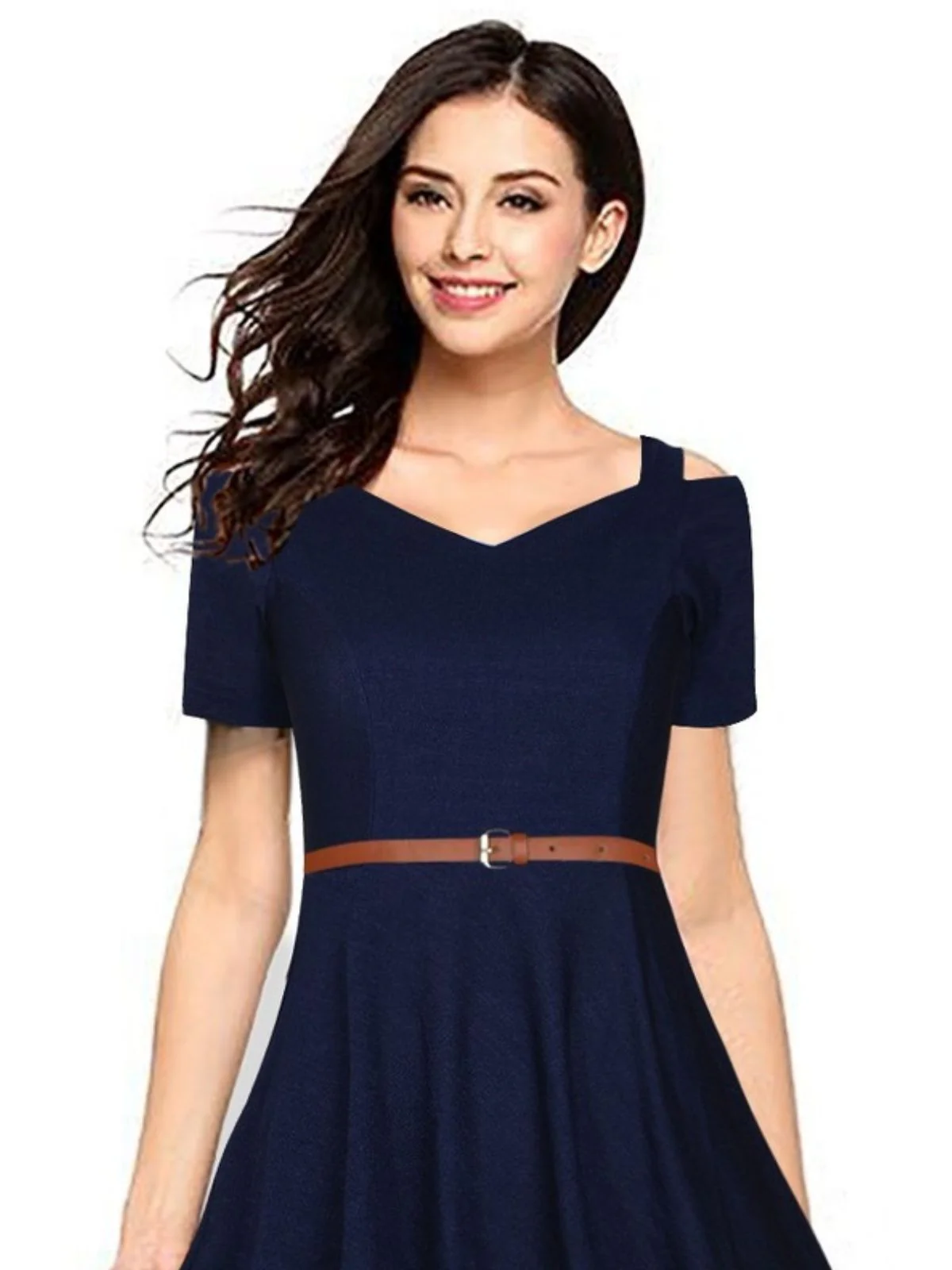 Odette Navy Blue Polyester Skater Dress For Women - Image 5