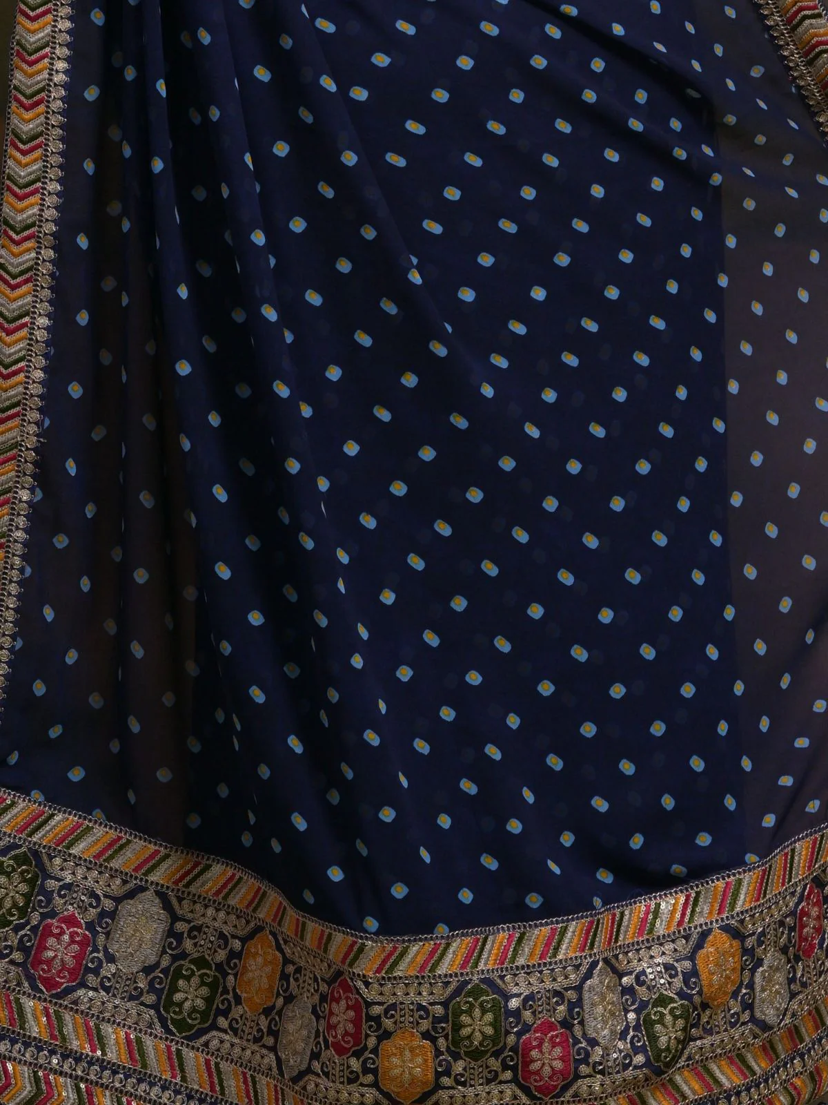 Odette Navy Blue Printed Georgette Saree With Unstitched Blouse For Women - Image 8