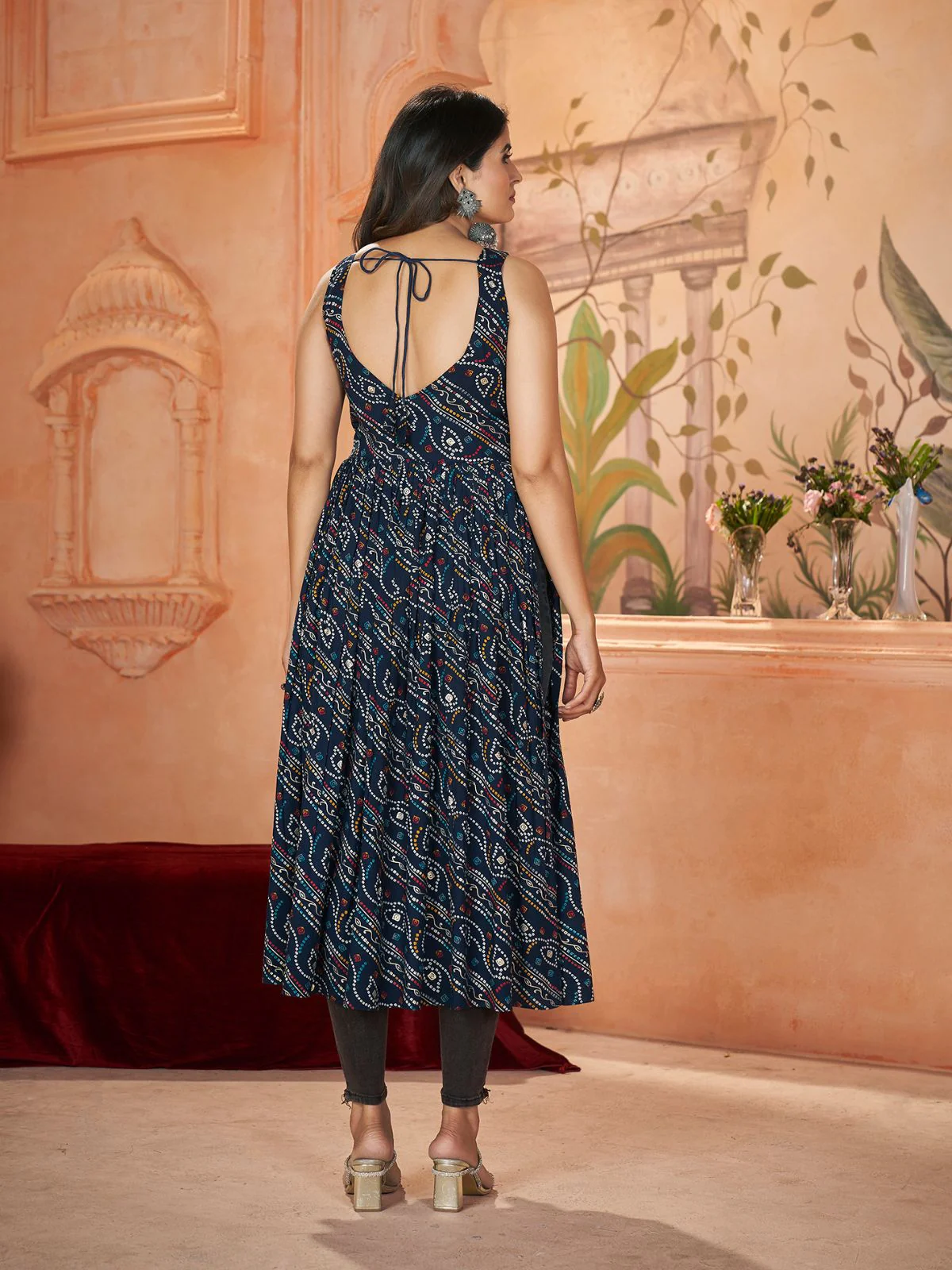 Odette Navy Blue Printed Rayon Stitched Kurti For Women - Image 5