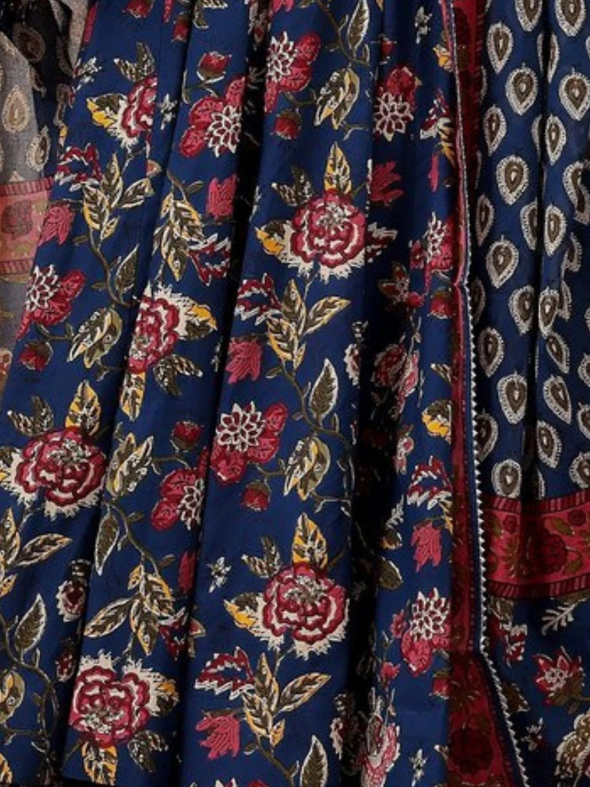 Odette Navy Blue Rayon Printed Stitched Kurta Set For Women - Image 4