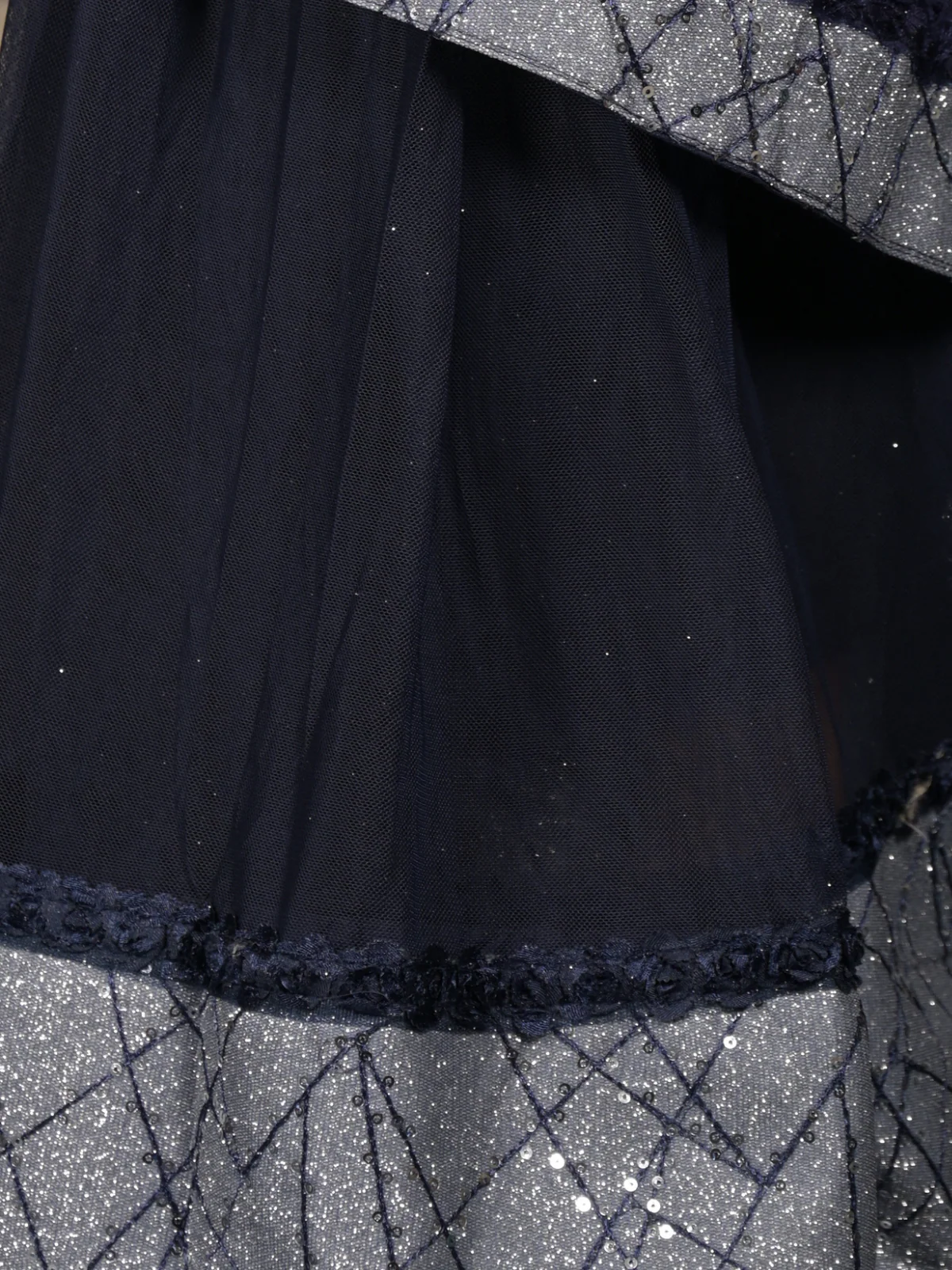 Odette Navy Blue Sequins and Zari Embroidered Ready-to-Wear Net Saree with Stitched Blouse for Women - Image 5