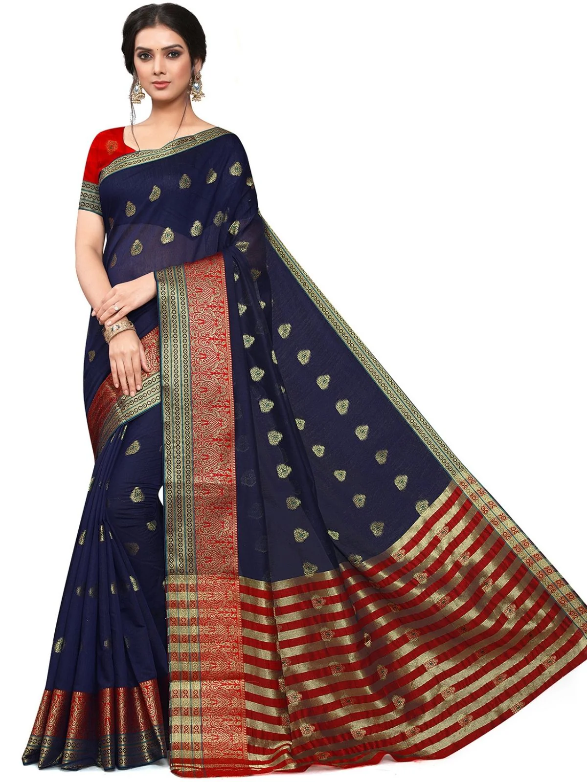 Odette Navy Blue Silk Blend Embellished Saree For Women