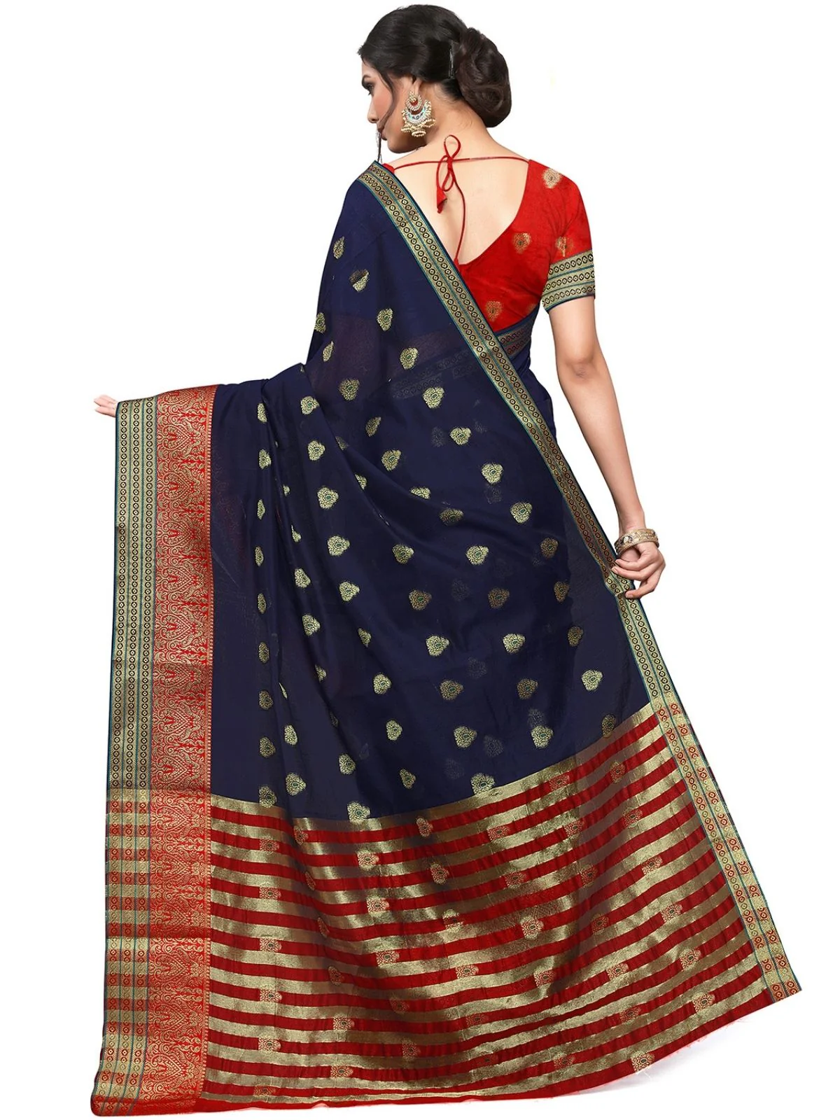 Odette Navy Blue Silk Blend Embellished Saree For Women - Image 4