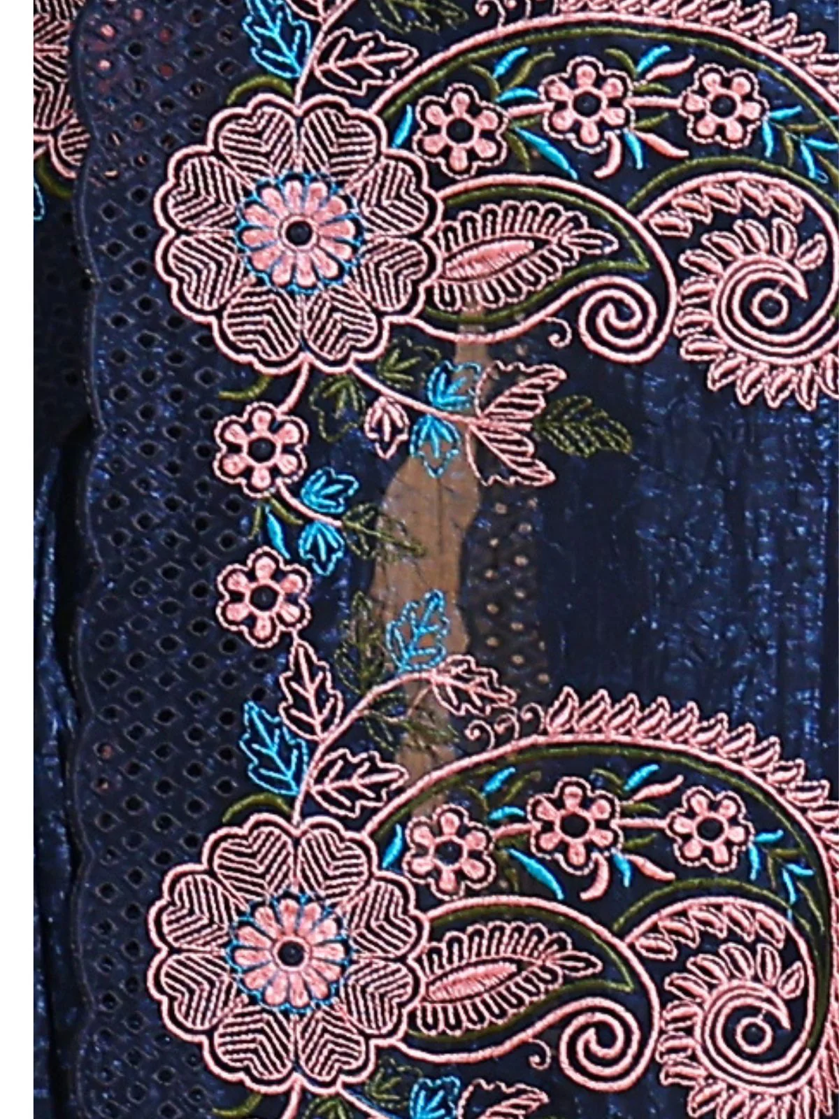 Odette Navy Blue Silk Blend Embroidered Saree With Unstitched Blouse For Women - Image 5