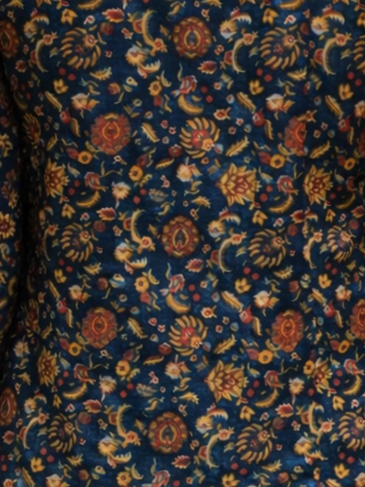 Odette Navy Blue Silk Blend Printed Solid Kurti For Women - Image 5