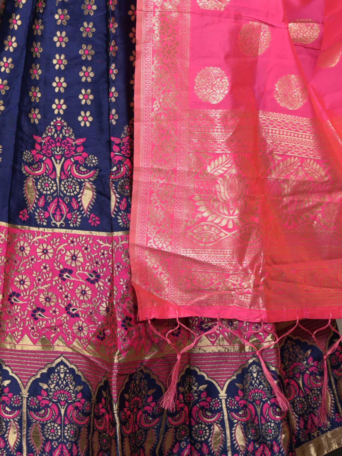 Odette Navy Blue Silk Blend Woven Semi-Stitched Lehenga with Stitched Blouse for Women - Image 5