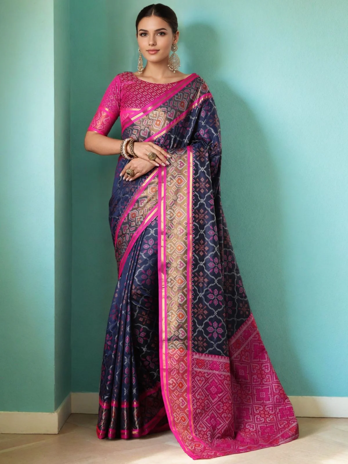 Odette Navy Blue Silk Woven Saree For Women