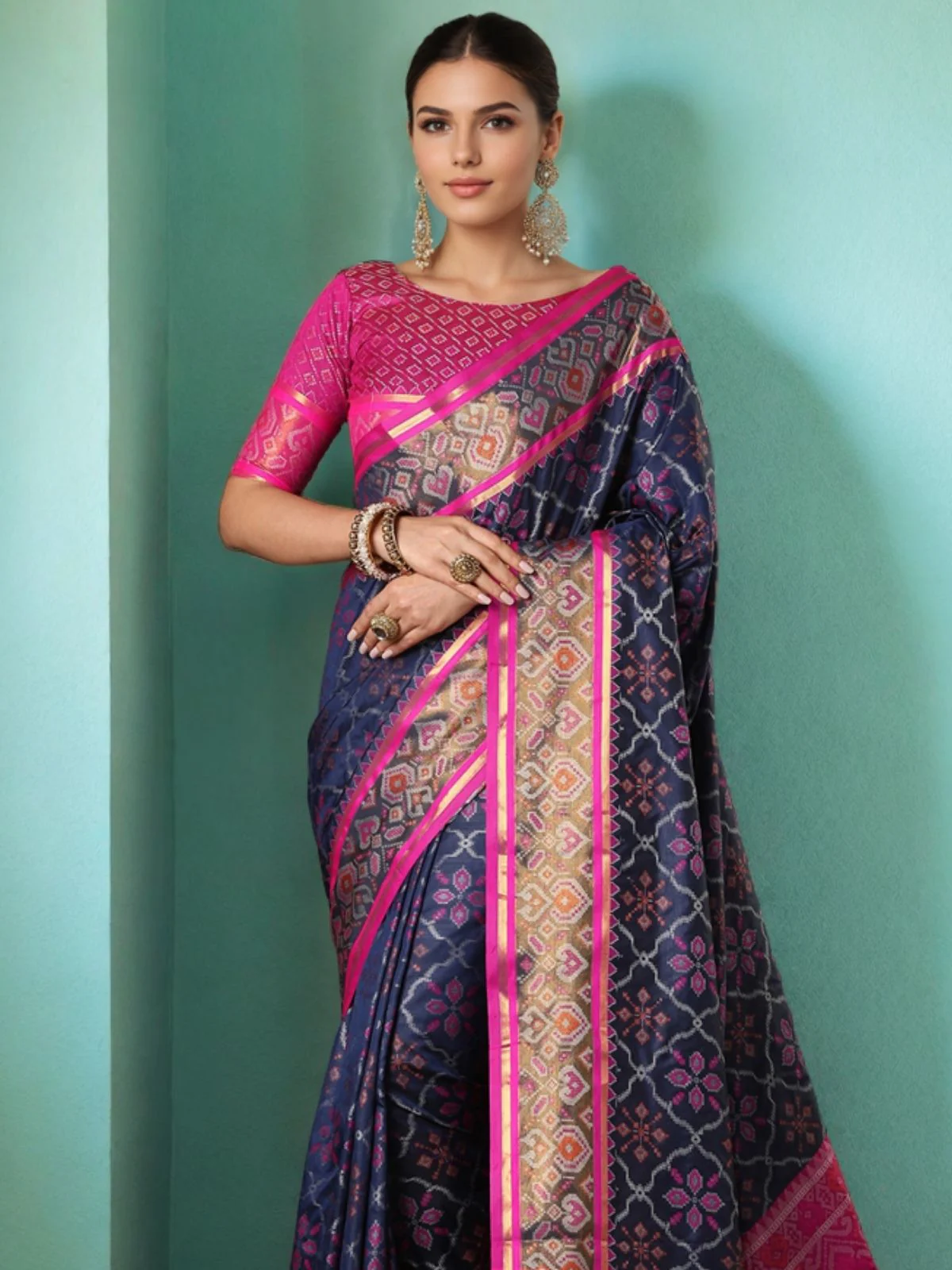 Odette Navy Blue Silk Woven Saree For Women - Image 5