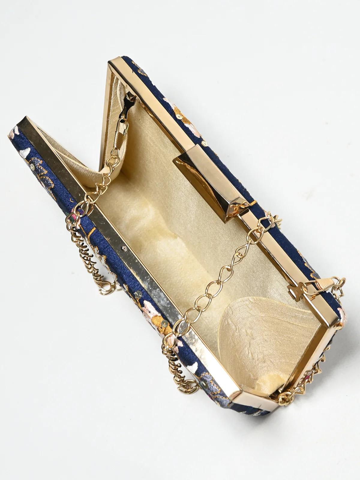 Odette Navy Blue Suede Floral Embroidery Embroidered Clutch For Women - Image 4