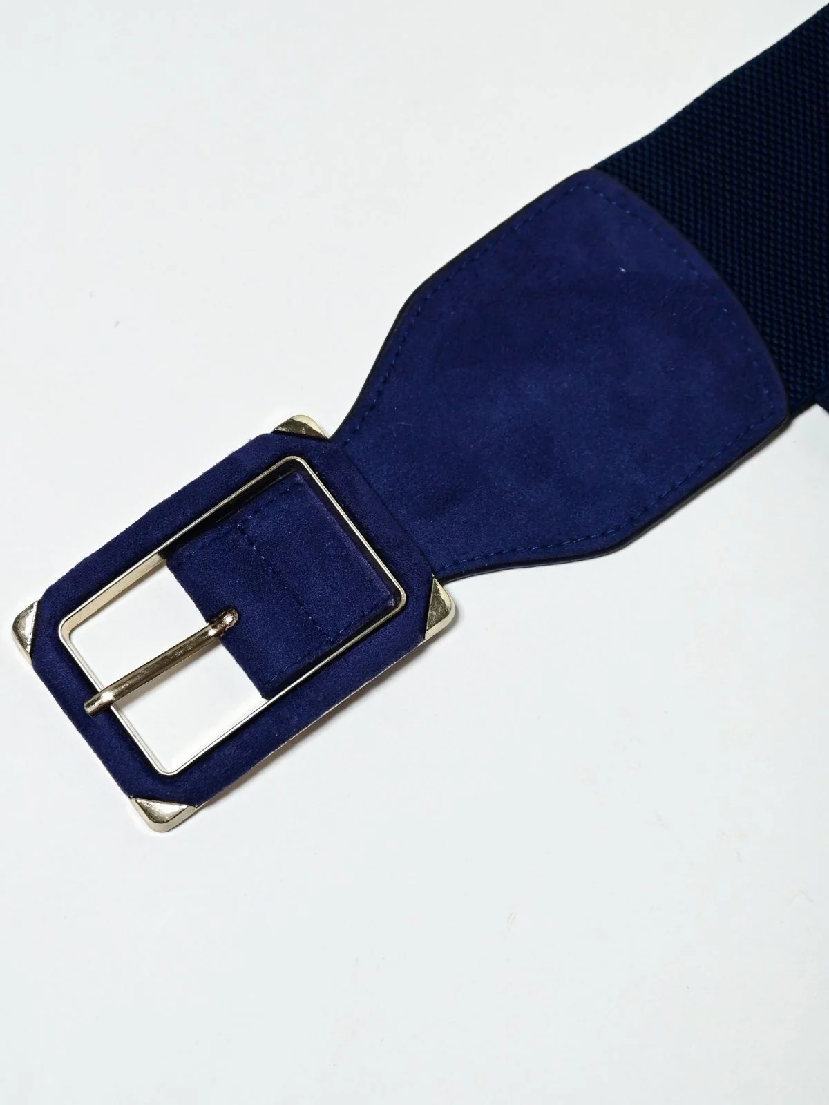 Odette Navy Blue Suede Metallic Design Belt For Women - Image 4