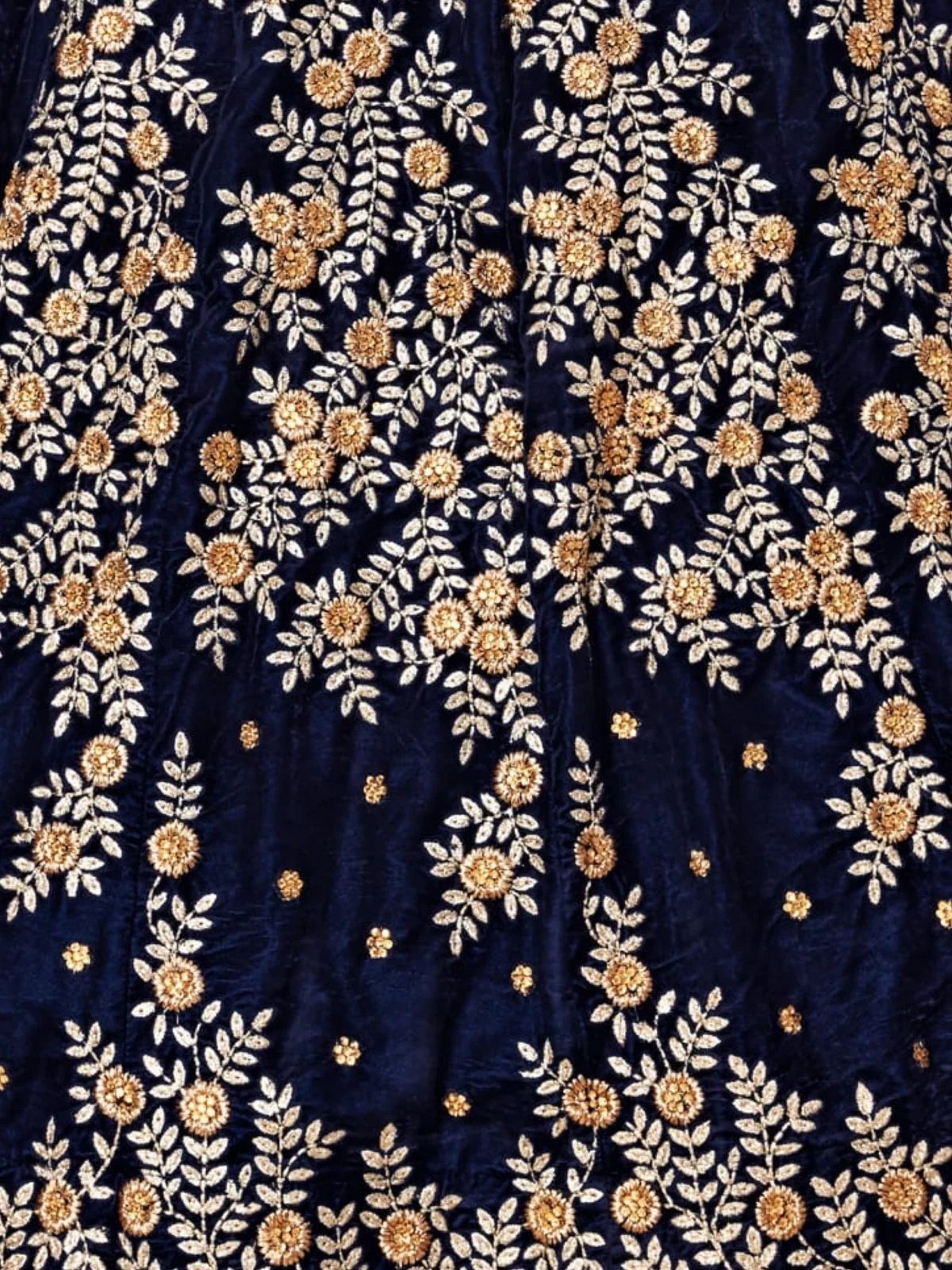 Odette Navy Blue Velvet Embroidered Semi Stitched Lehenga With Unstitched Blouse For Women - Image 6