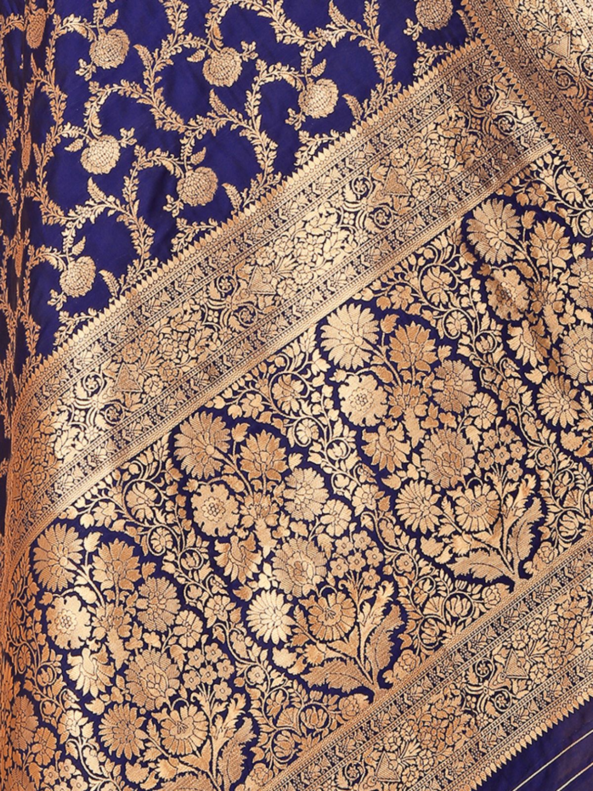 Odette Navy Blue Woven Banarasi Silk Saree With unstitched Blouse For Women - Image 6