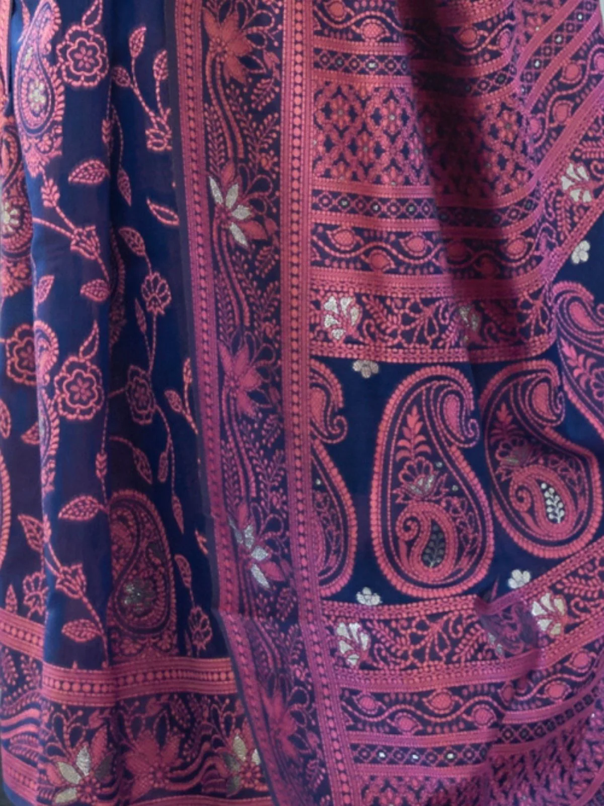 Odette Navy Blue Woven Design Cotton Blend Saree With Unstitched Blouse For Women - Image 4