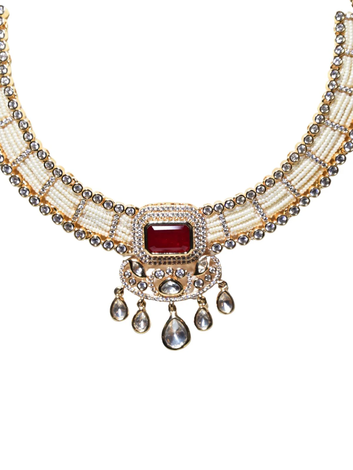 Odette Off White Alloy Embellished Jewellery Set For Women - Image 5