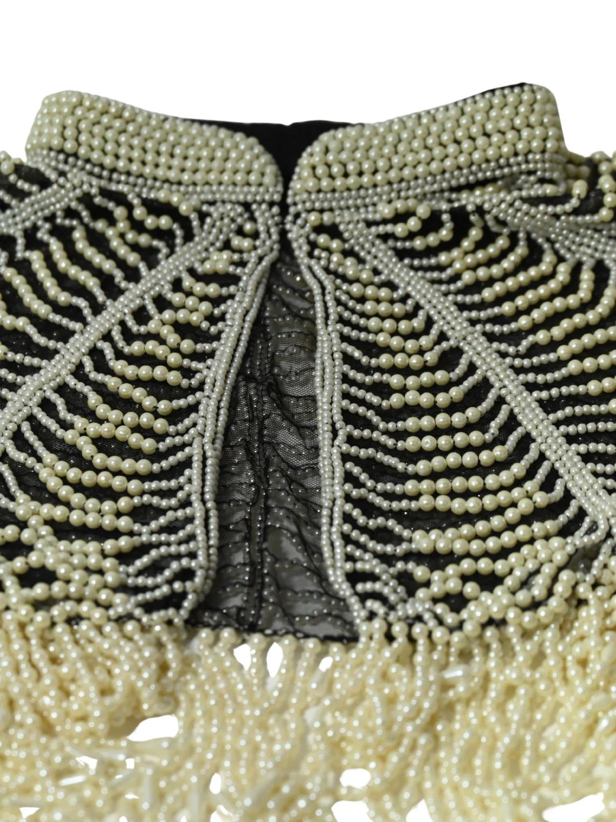 Odette Off White And Black Net Embellished Cape For Women - Image 5