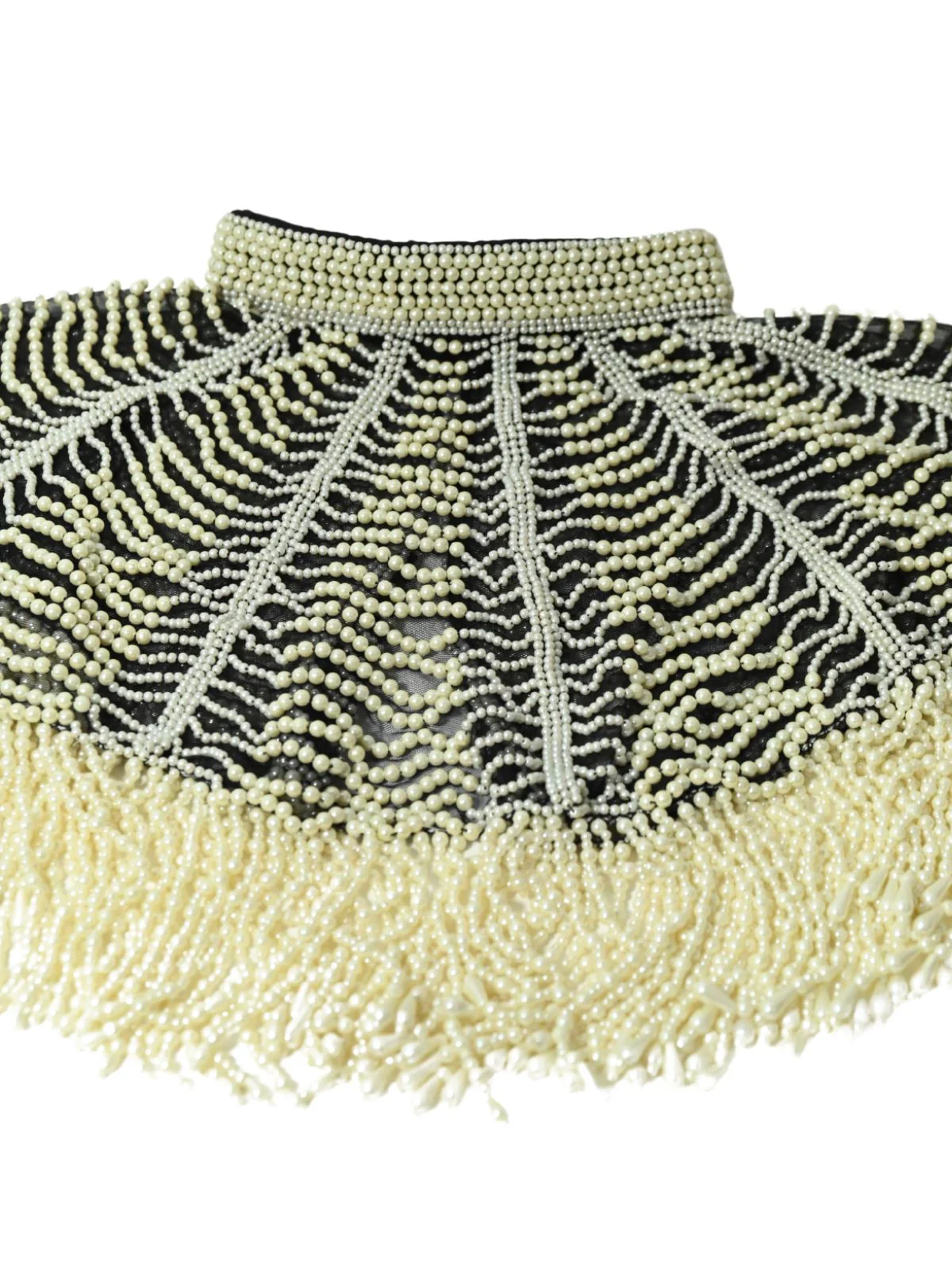 Odette Off White And Black Net Embellished Cape For Women - Image 6