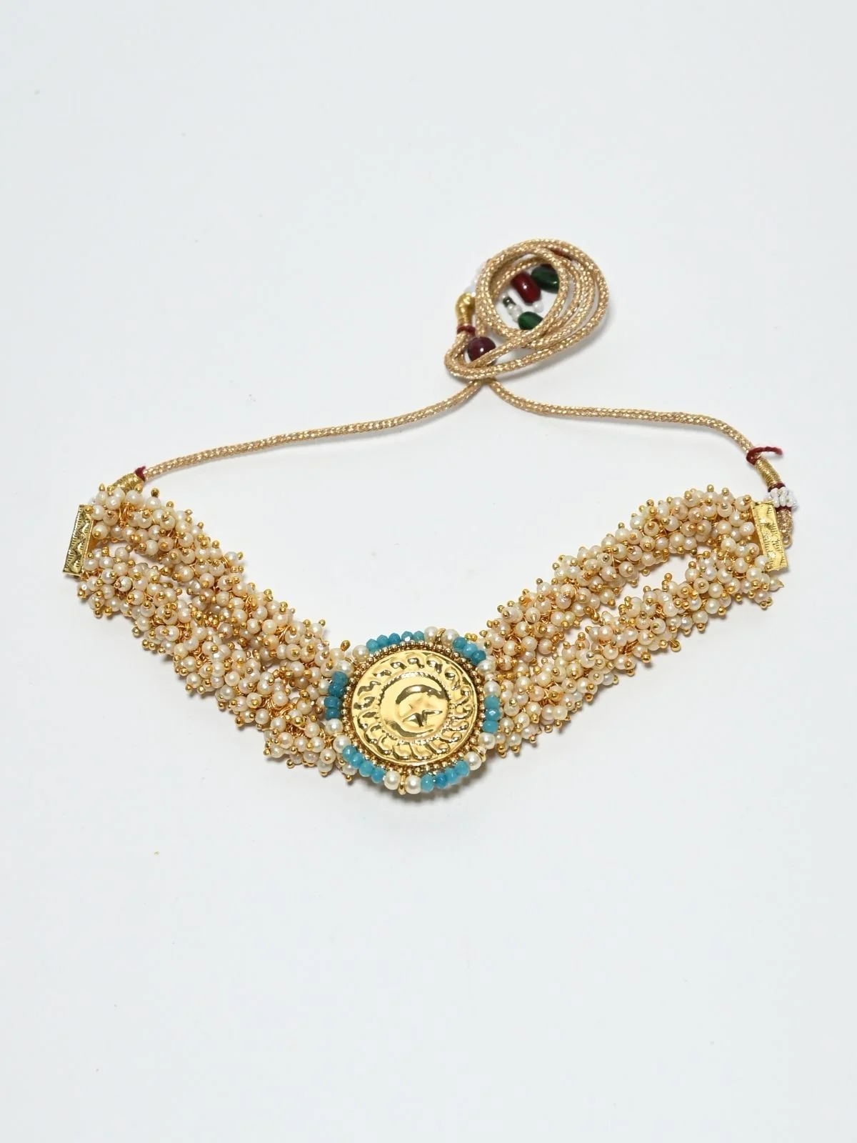Odette Off White And Blue Alloy Beaded Pearl Jewellery Set For Women - Image 4