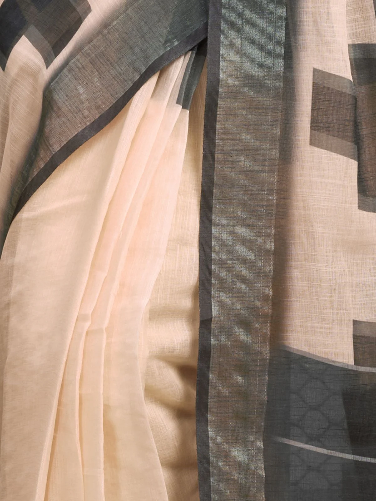 Odette Off White And Grey Cotton Linen Zari Work Saree For Women - Image 6