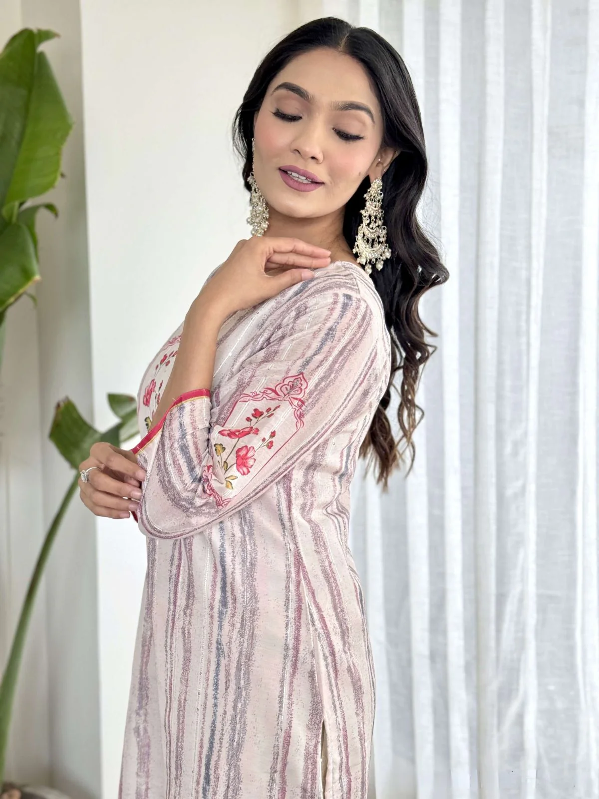Odette Off White And Red Viscose Embroidered And Printed Stitched Kurta Set For Women - Image 3