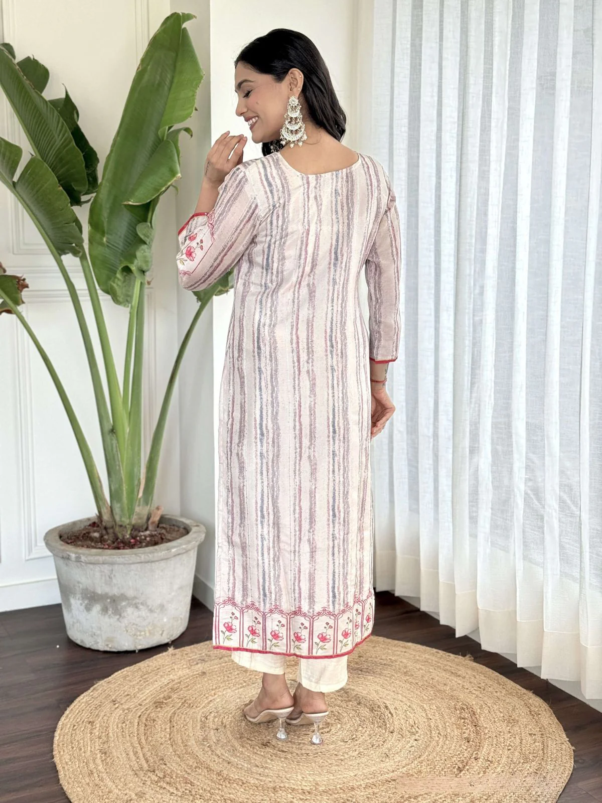 Odette Off White And Red Viscose Embroidered And Printed Stitched Kurta Set For Women - Image 4