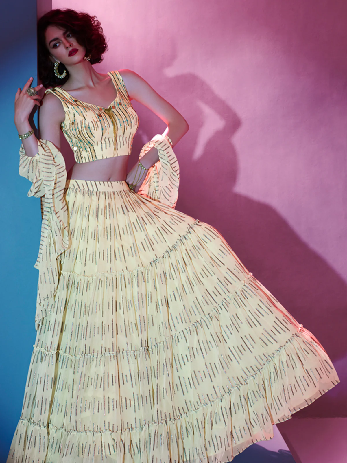 Odette Off White Art silk Embellished Semi Stitched Lehenga With Unstitched Blouse For Women - Image 2